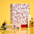 Waterdale Collection Purim Mishloach Manos drawer box with painted Multi pack besamim jars, chocolate, and Black Label whiskey