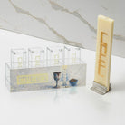 Multi Pack Painted Besamim Jars beside a minimalist Havdalah candle - Painted lucite for Havdalah  | Waterdale Collection