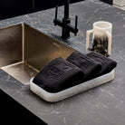 Resin towel tray  and Resin washing cup for Netilat Yadayim, luxury acrylic bread tray, modern Judaica towel holder tray, decorative bathroom hand towel tray, marble-look resin tray for washing cup and towels, contemporary Jewish home bathroom accessory.