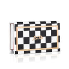 Onyx Butterfly Hadlokas Neiros Set with black and white checkered pattern design and silver metal clasp closure.