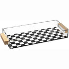Onyx Netilas Yadayim Set with black and white checkered ceramic basin and natural wood handles for ritual handwashing.