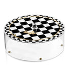 Onyx Seder Plate with black and white checkered pattern and matching matzah box by Waterdale Collection
