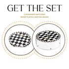 Onyx Seder plate and matzah box set with black and white checkered pattern design by Waterdale Collection.