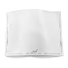 White open stitch challah cover with delicate hemstitched border detail, folded display showing lightweight linen construction for Shabbat.