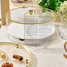 Oval bencher card with Birchas Hamazon text on an elegant table setting. – Waterdale Collection