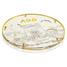 Painted Bais Hamikdash Seder plate with Hebrew labels, gold accents, and Temple-inspired artwork, elegant Passover table decor | Waterdale Collection