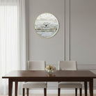 Waterdale Collection - Dining room with a wooden table and chairs, and a decorative bais hamikdash wall clock.