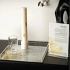 Waterdale Collection painted havdalah set displayed on black surface with glass, candlestick, spice holder, and prayer card included.