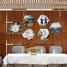 Painted Hexagon sukkah decorations set of 6 by Zelda, 16" Lucite hexagons in gold, for Sukkos