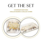 Painted Kosel at Winter challah board and matching cover set, featuring watercolor winter scene design on ceramic serving pieces.