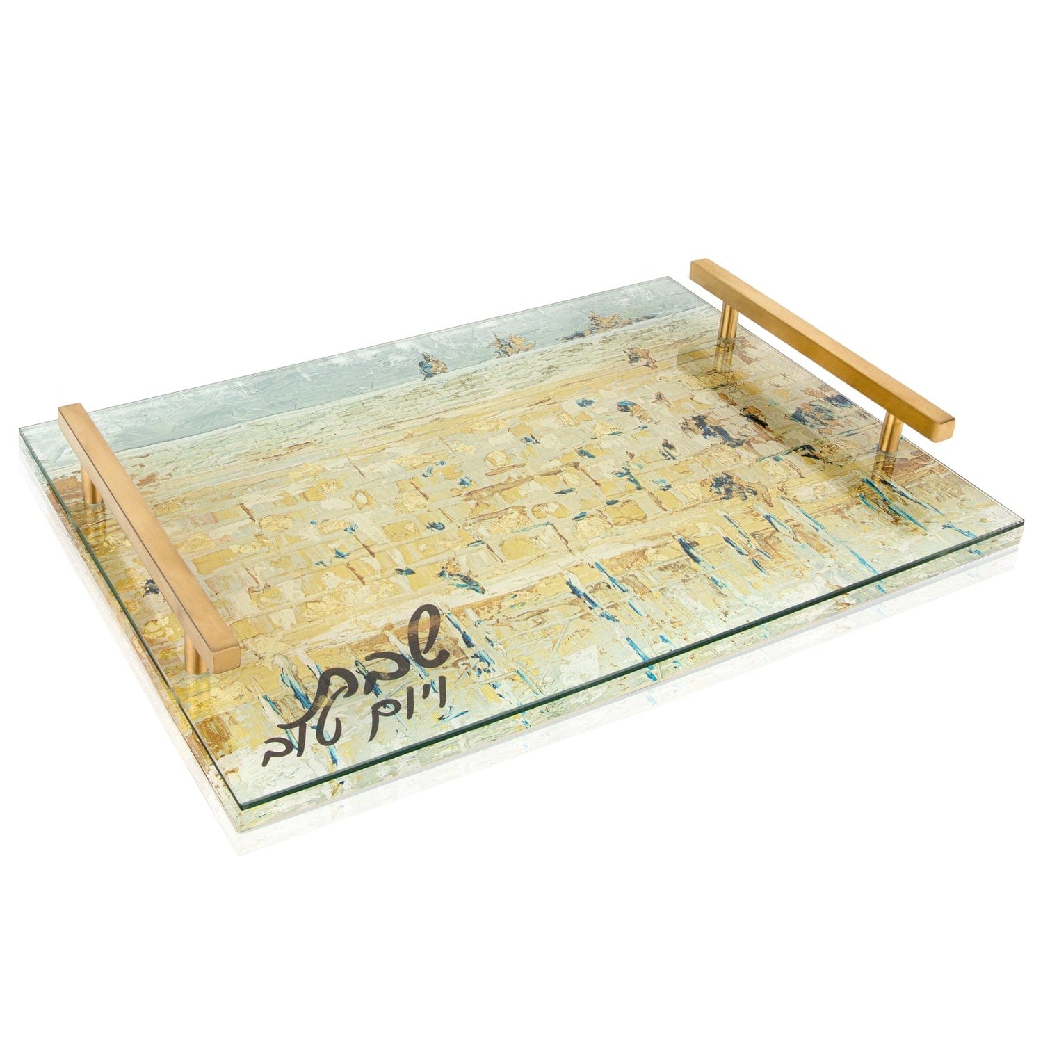 Painted Kosel of Gray & Gold Challah Board - Waterdale Collection