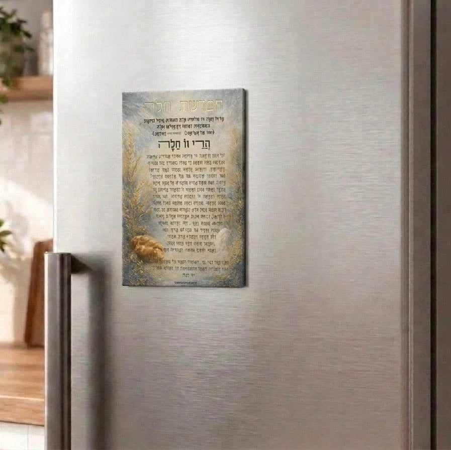 Leather hfrashas challah magnet on a fridge in a kitchen