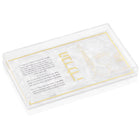 Pearlstone Basic Havdalah Plate with white marble finish and gold accents, displayed in clear packaging with instruction card included.