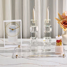 Modern Pearlstone desk clock in a minimalist frame, featuring a textured sand-toned stone finish and gold metallic hands for a luxury executive office or home study.