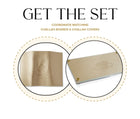 Regal Challah Board and Cover Set in beige linen by Waterdale Collection, showing embossed bread board and matching fabric cover.