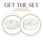 Regal Seder Plate and Matzah Box Set by Waterdale Collection featuring white ceramic dishes with gold trim detailing.