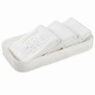 Three white towels on a  marble resin tray with a white background - Waterdale Collection