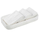 Silver Resin Tray with three embossed white hand towels for your kitchen or guest area | Waterdale Collection
