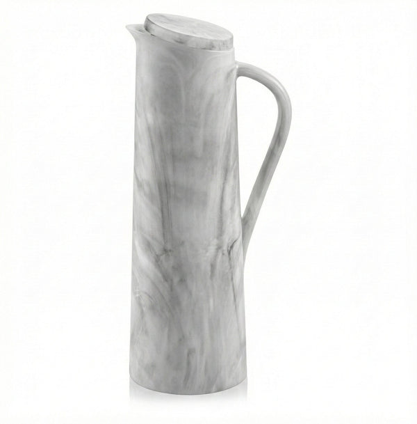 Gray marble-style resin pitcher with lid – Waterdale Collection