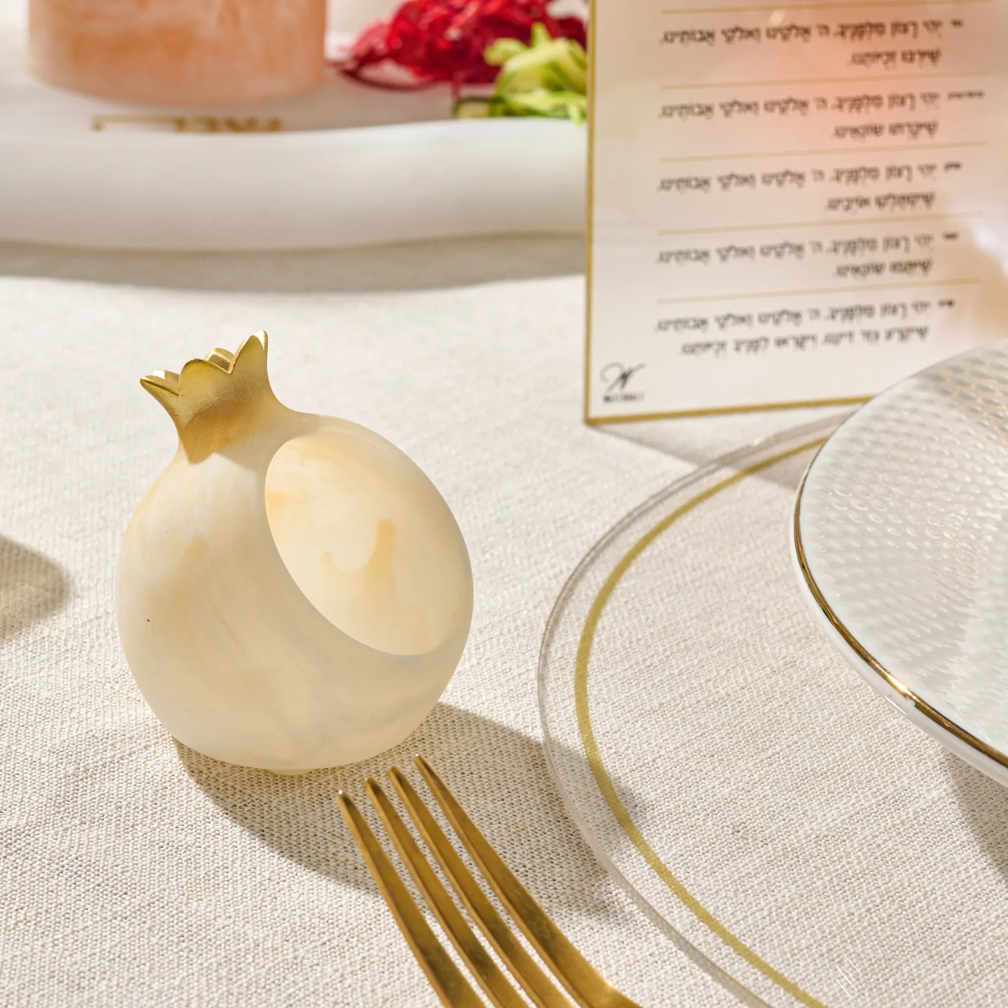 RH-HD-POM-SET-RS-GO Resin Pomegranate Honey Dish Gold Set of Four