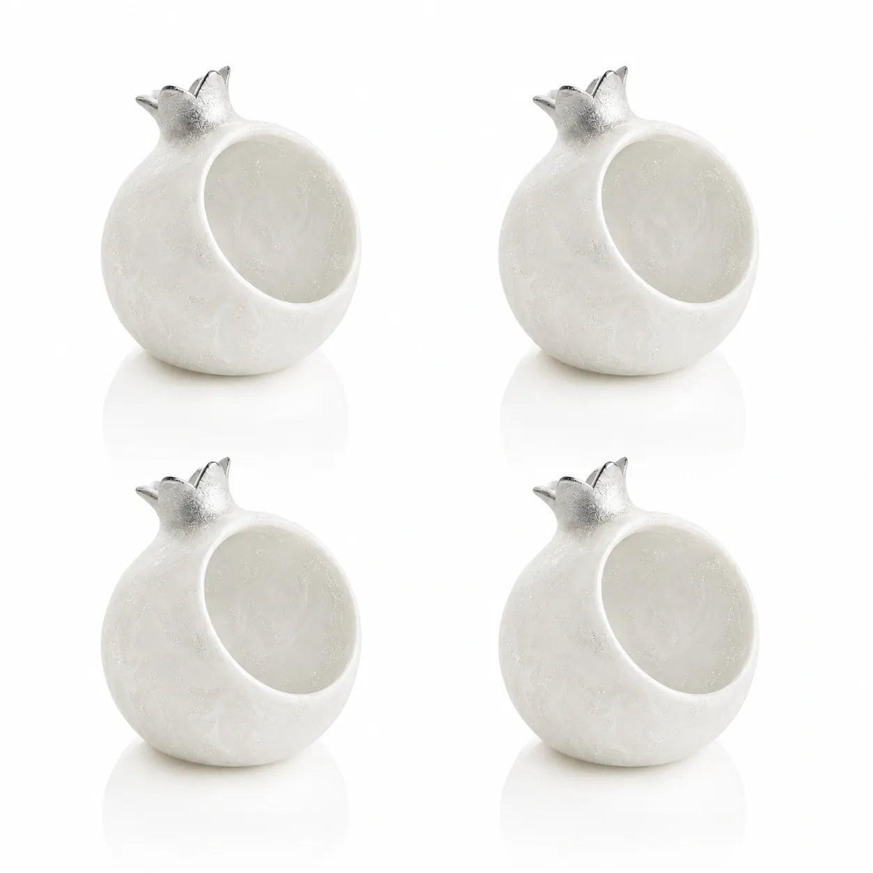 Silver Resin Pomegranate Honey Dish Set of 4 | Holiday Judaica Table Decor