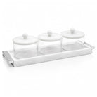 Silver Resin Rectangle Dip Bowl Set with Tray & Spoons | 3 dip bowls with 3 silver spoons and a resin tray holder 