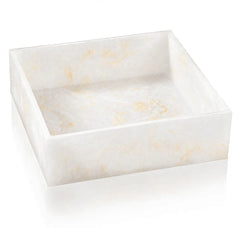 Cream resin square salad bowl with gold glitter accents by Waterdale Collection, perfect for entertaining and special occasions.