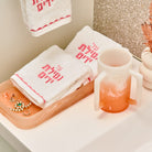 Resin towel tray for Netilat Yadayim, luxury acrylic bread tray, modern Judaica towel holder tray, decorative bathroom hand towel tray, marble-look resin tray for washing cup and towels, contemporary Jewish home bathroom accessory.