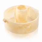 Resin washing bowl and cup set with marble-look finish.