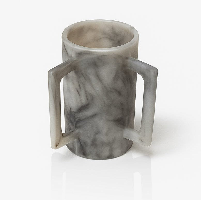 resin Marble-textured washing cup with two handles on a white background