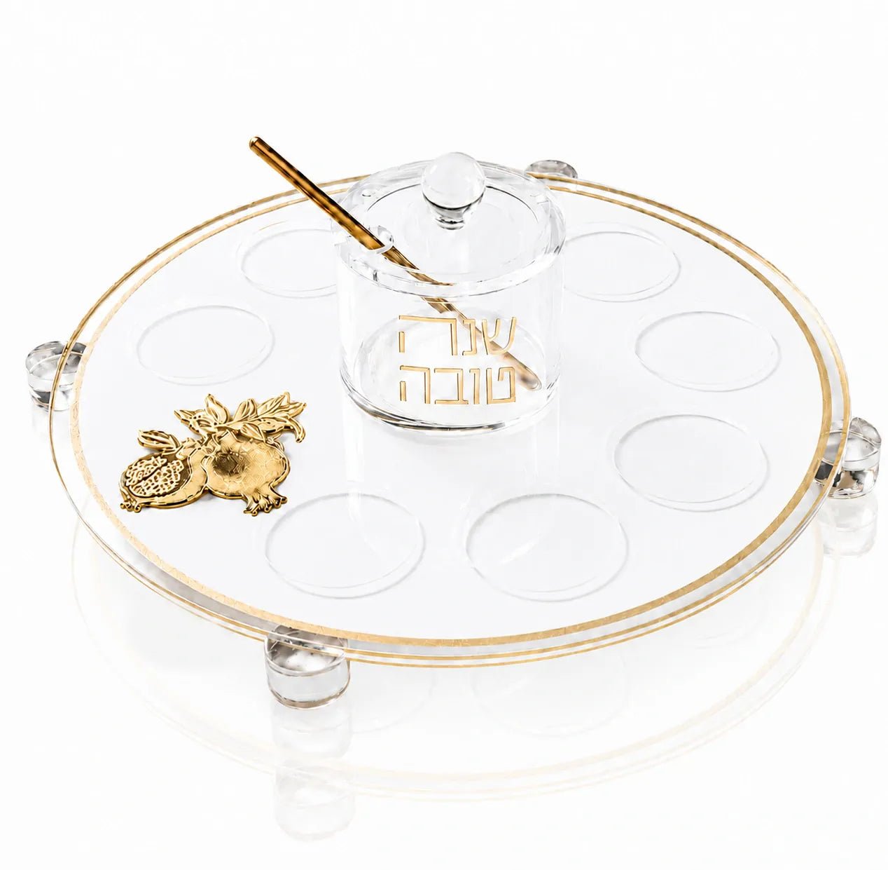 Rosh Hashana Simanim Tray  Classic Pomegranate  gold Design . Jewish holiday judaica.