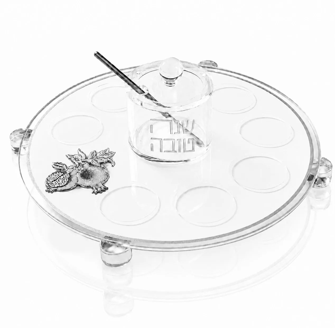 Rosh Hashana Simanim Tray  Classic Pomegranate silver  Design . Jewish holiday judaica.