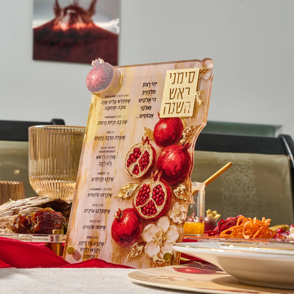 RH-TT-POM-PA Rosh Hashana Painted Pomegranate Simanim Tabletop Plaque