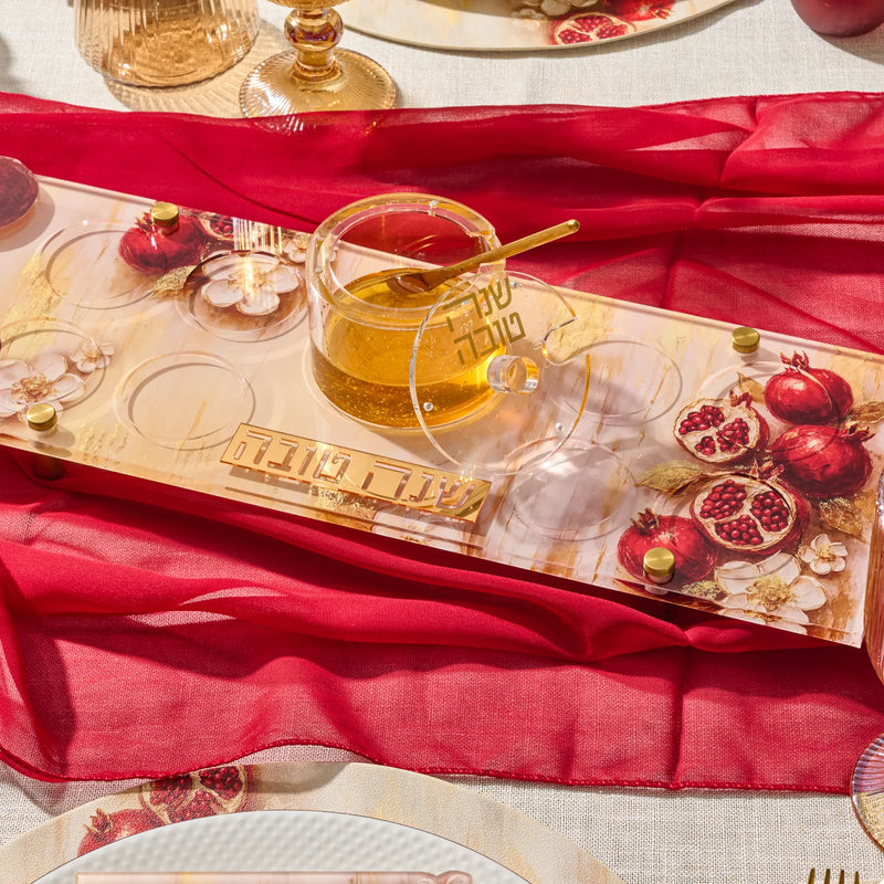 RH-ST-POM-PA Rosh Hashana Painted Pomegranates Simanim Tray