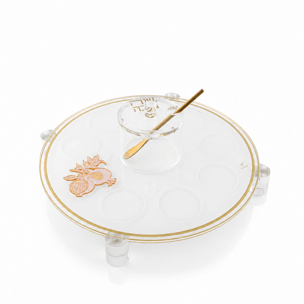 Classic pomegranate Simanim tray, 11" round with 8 wells, from Waterdale Collection
