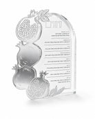 Rosh Hashanah pomegranate Simanim block in silver acrylic with Yehi Ratzon blessings
