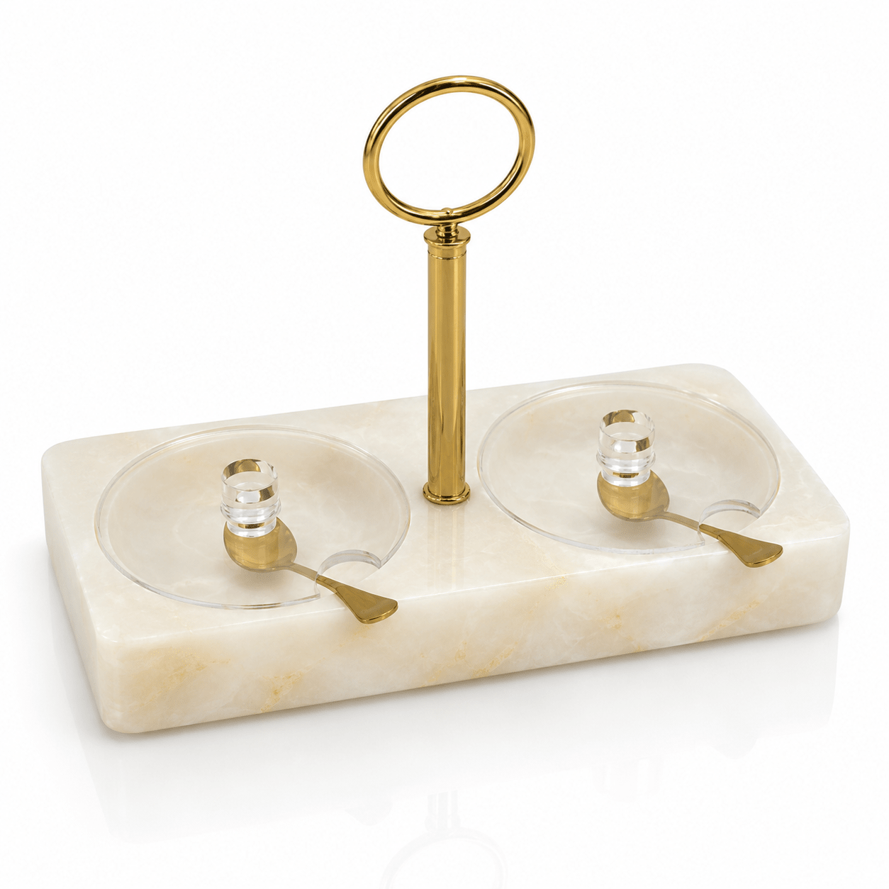 Resin honey and salt double dish with covers and spoon, from Waterdale Collection