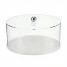 Round Resin Cake Dome featuring a clear acrylic cover with a sleek silver-tone knob and a coordinating marbled pearl resin base.