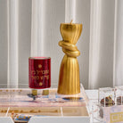 Gold spiral Havdalah candle displayed on an elegant Judaica tray – Waterdale Collection