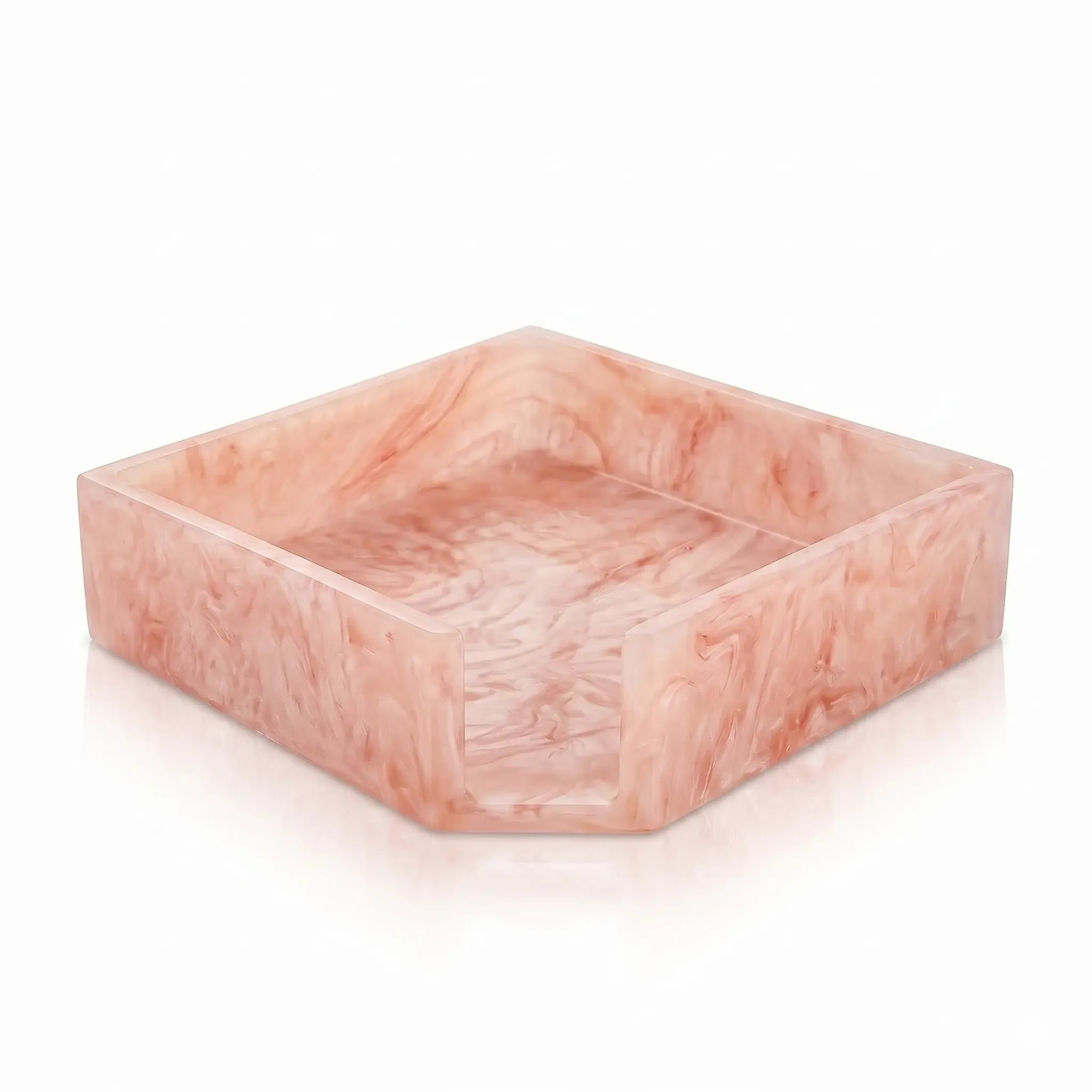 Pink square resin napkin holder on a white background - Waterdale Collection