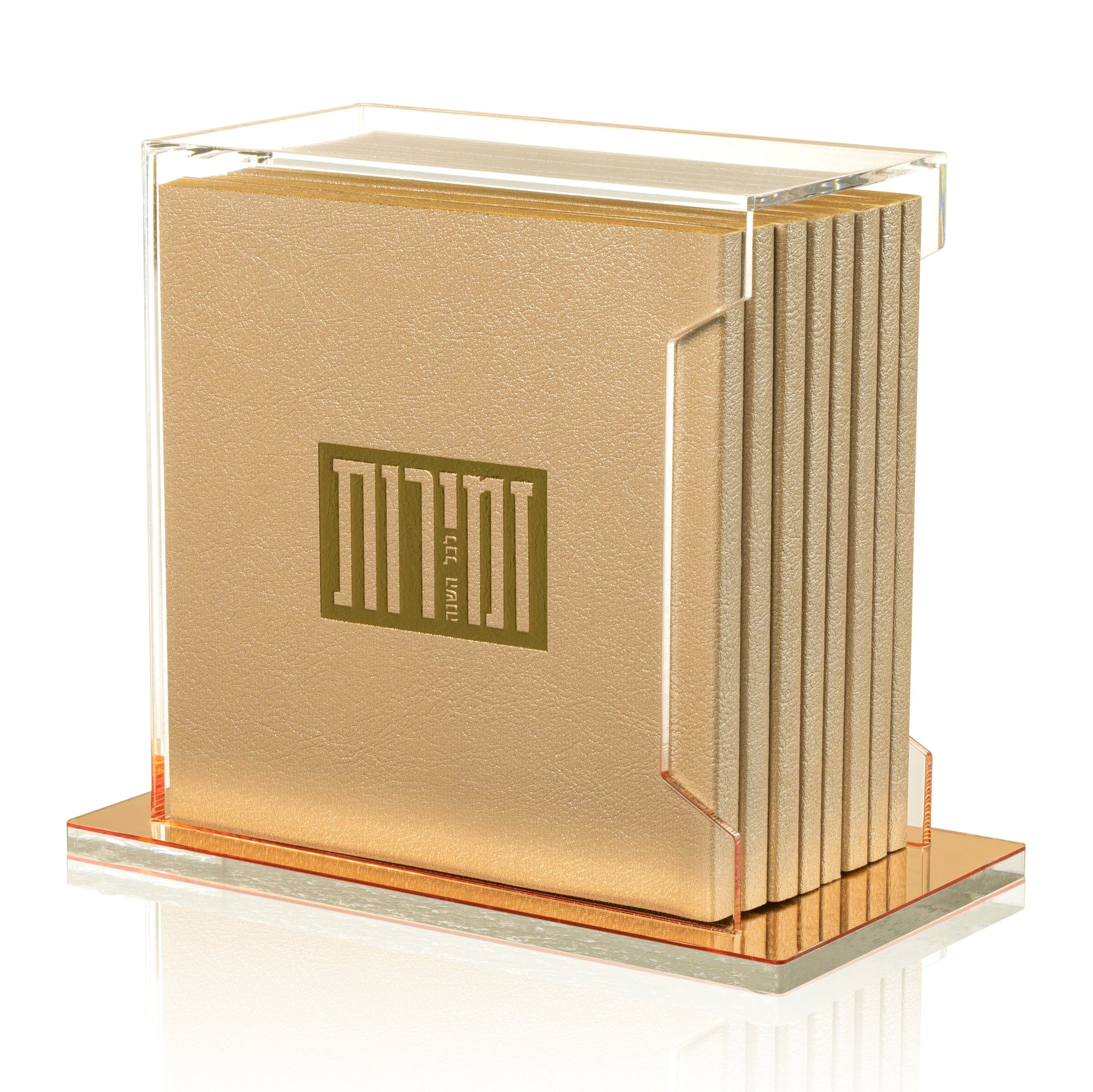 Square Softcover Leather & Lucite Zemiros Bencher Set - Gold