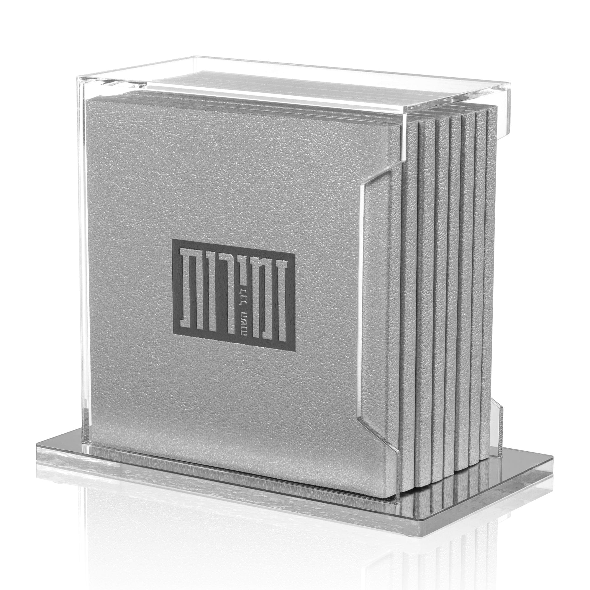 Square Softcover Leather & Lucite Zemiros Bencher Set - Silver