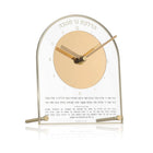 Waterdale Collection Suspended Chanukah Set with arched metal frame, cream clock face, and Hebrew text details on white base.