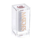 Suspended Havdalah Set by Waterdale Collection in clear acrylic with gold text and burgundy accent on top