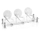 Waterdale collection - Clear glass condiment set with pearl marble-patterned lids on a white background
