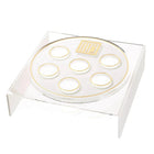 Clear acrylic Suspended Seder Plate with standing Matzah Box Set by Waterdale Collection, featuring elevated design and modern aesthetic.
