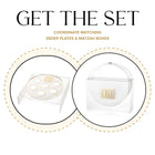 Suspended Tall Seder Plate and Standing Matzah Box Set by Waterdale Collection in white with gold accents for Passover.