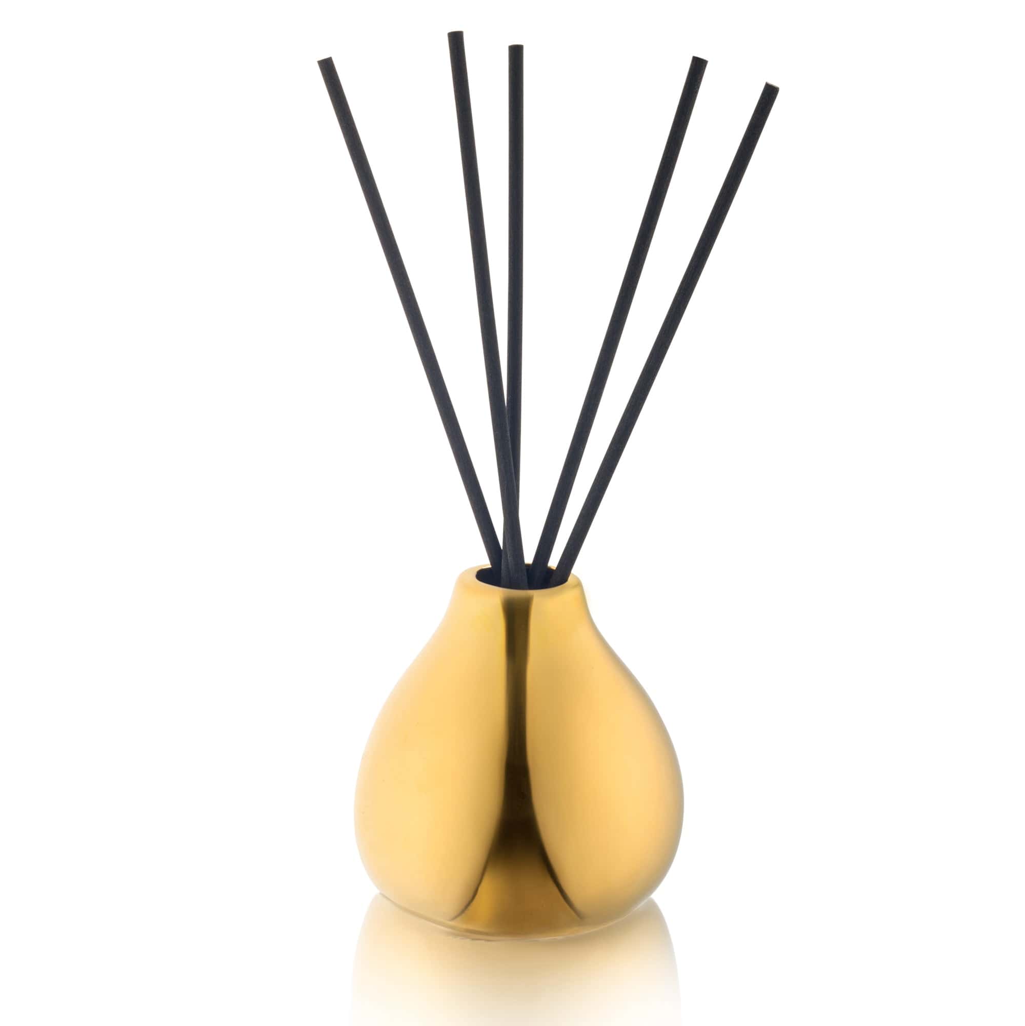 Modern teardrop-style reed diffuser with a sleek glass vessel, natural reeds, premium home fragrance, and an organic, decorative accent for contemporary living rooms.