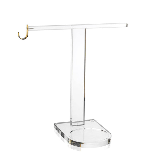 Waterdale collection - Clear acrylic towel, ring cup  stand with gold hook on a white background