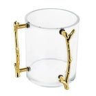 Twig Netilas Yadayim Set with clear glass cup and gold-toned branch-shaped handles for Jewish ritual handwashing.